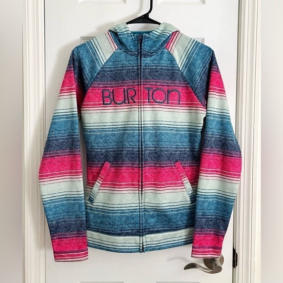 Burton snow boarding fleece lined blue pink striped hoodie in Size Small - Picture 2 of 5